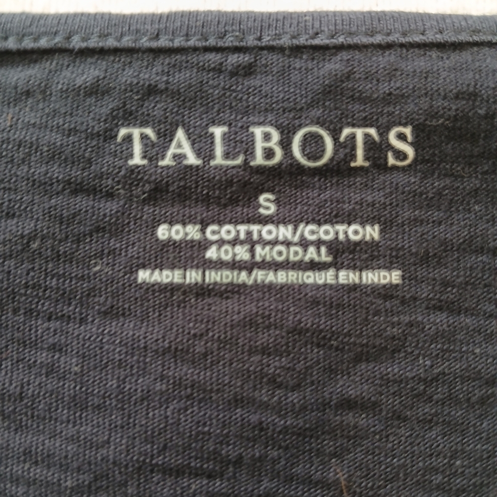 Talbots Size Small Navy Blue Short Sleeve T-shirt Lace Cut Out Shirt - Picture 4 of 9